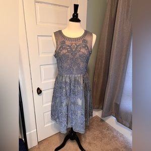 Sundance Catalog Embroidered layered dress, Sz 10, Greyish Blue